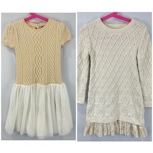 Girls 5/6 Polo Ralph Lauren & Max Studio Cable Knit Sweater Dress LOT Neutral